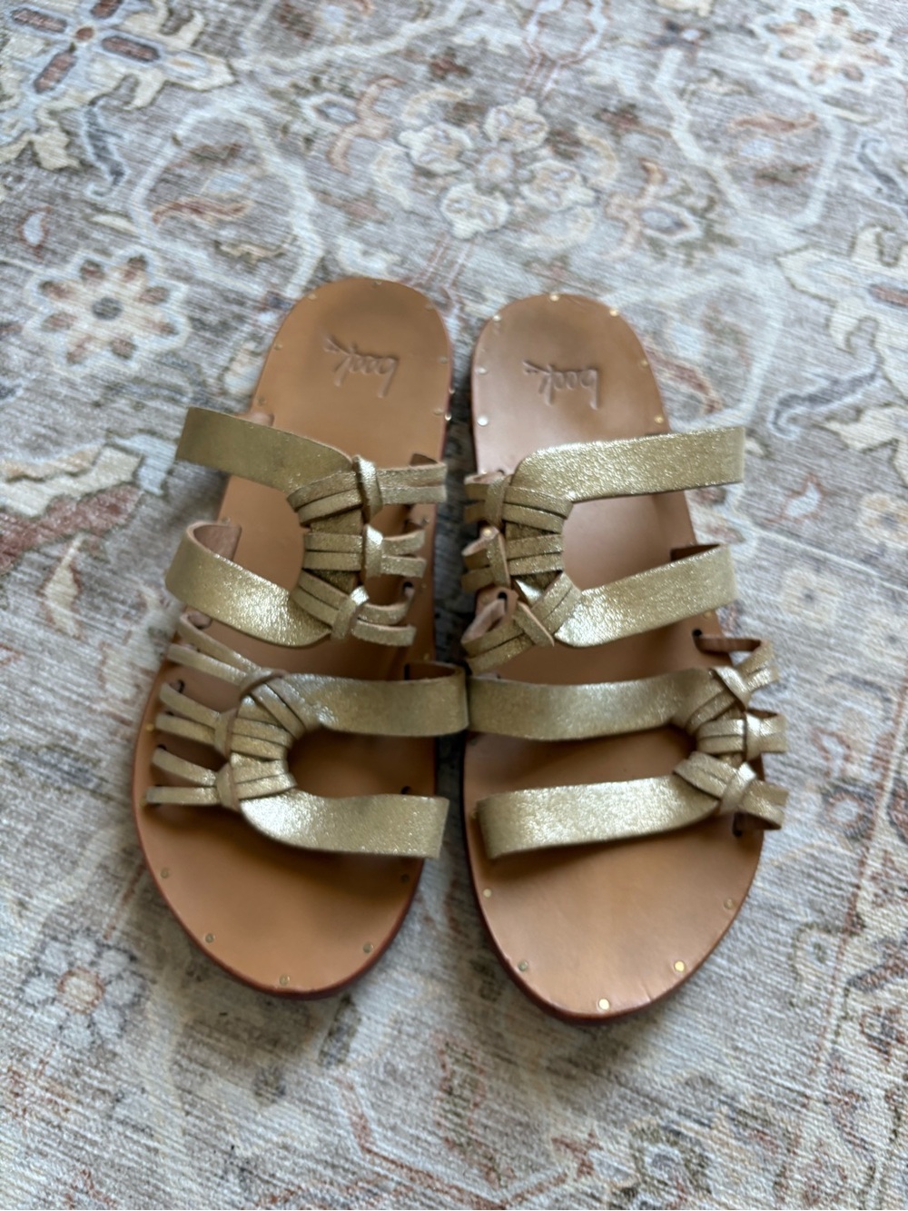 Beek Strappy Gold Leather Slide Sandals